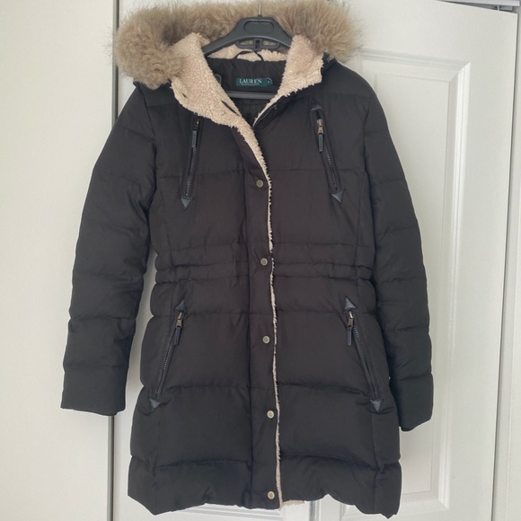 LAUREN Ralph Lauren Hooded Down Coat, Size SMALL, Color BLACK - Picture 1 of 8